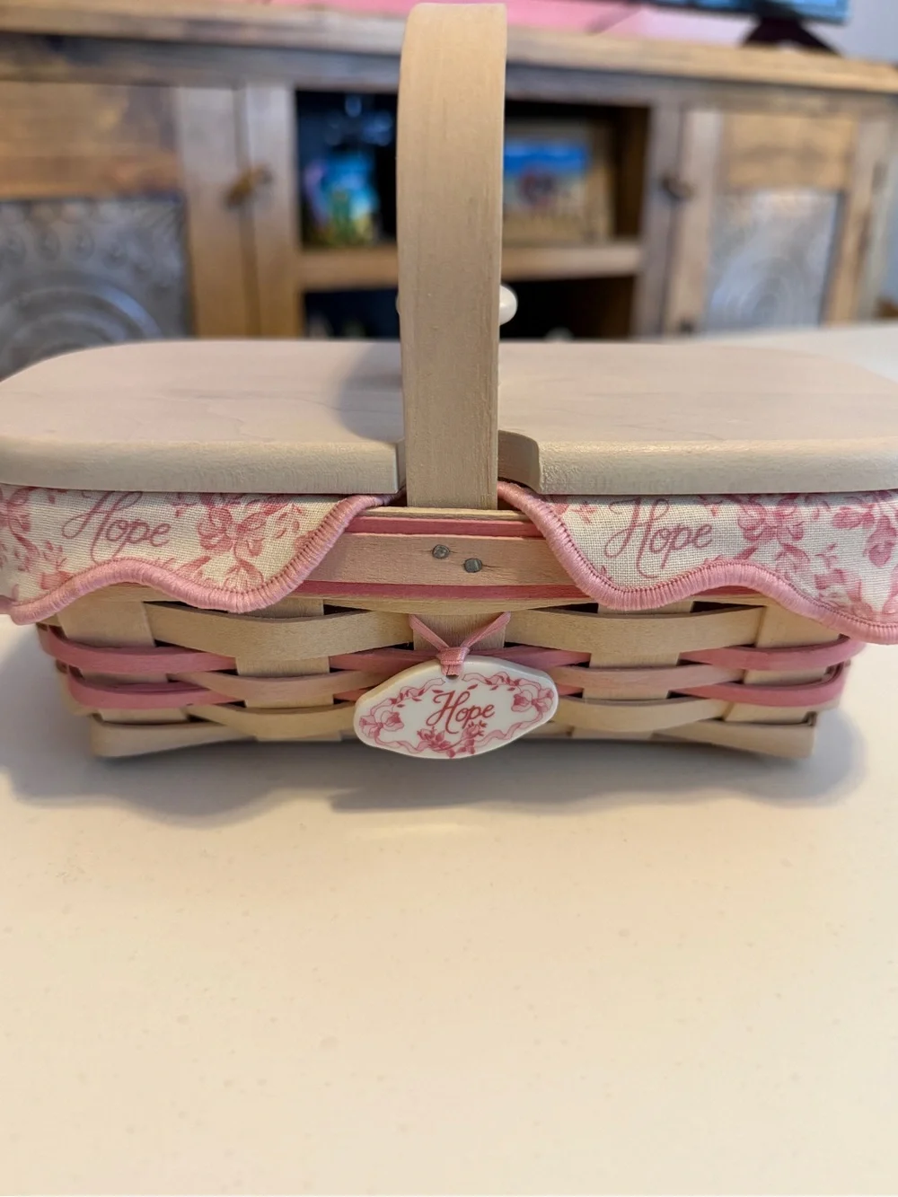 LONGABERGER Horizon of Hope Basket W/ Lid / Protector/ Liner Breast Cancer 2000